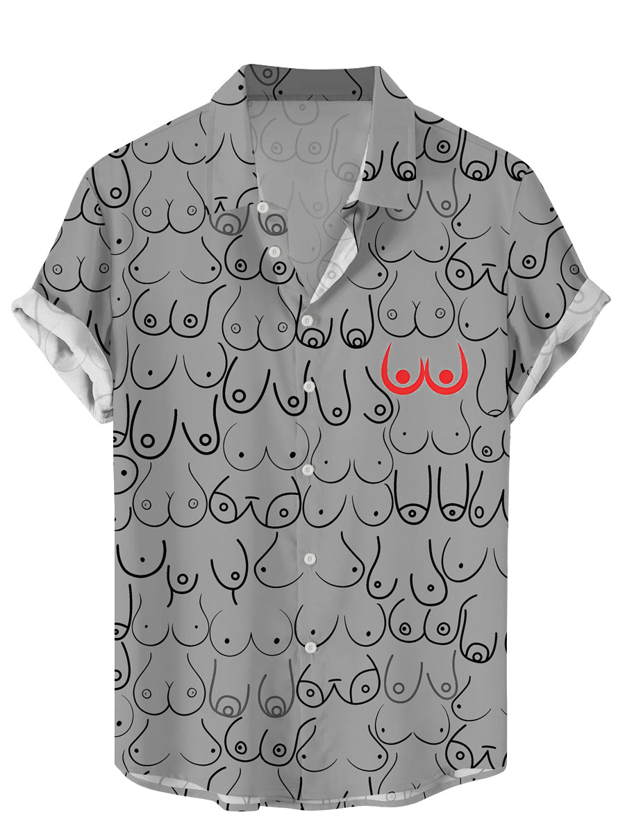 PeachBruh Men's Boobs Stick Figures In Various Shapes Print Casual