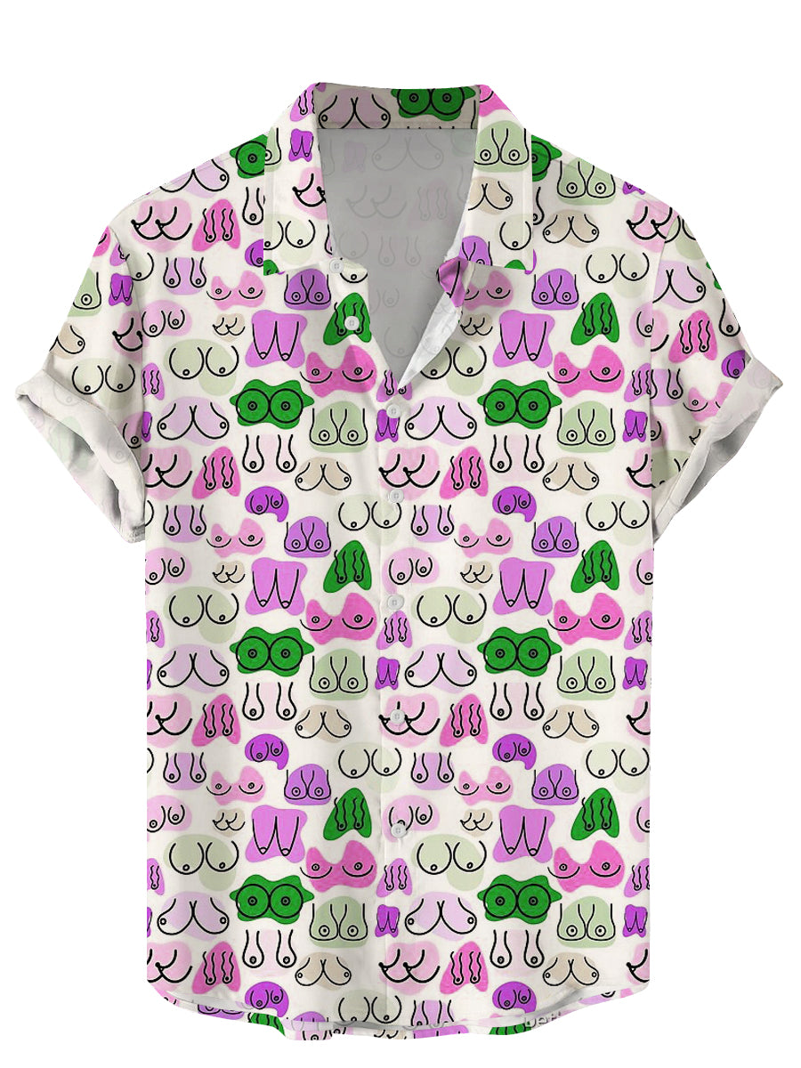 Print findercube – Shirt Chest Short Casual Ladies Sleeve