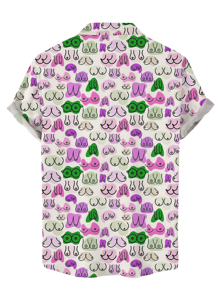 Ladies Chest Print Casual Short Sleeve Shirt – findercube