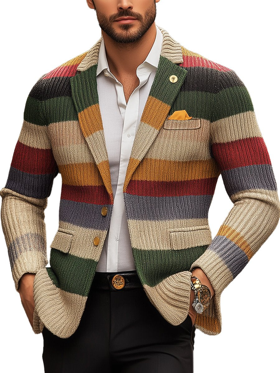 【24 hour shipping out】 Casual Striped Lapel Long Sleeve Knit Cardigan