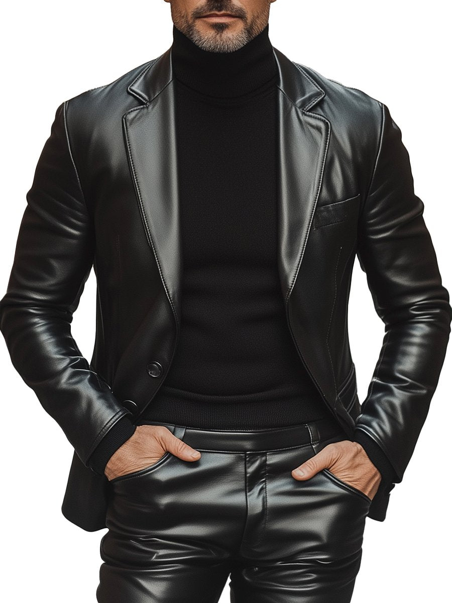 【24 hour shipping out】Casual Fashion Lapel 3 Pocket Leather Jacket