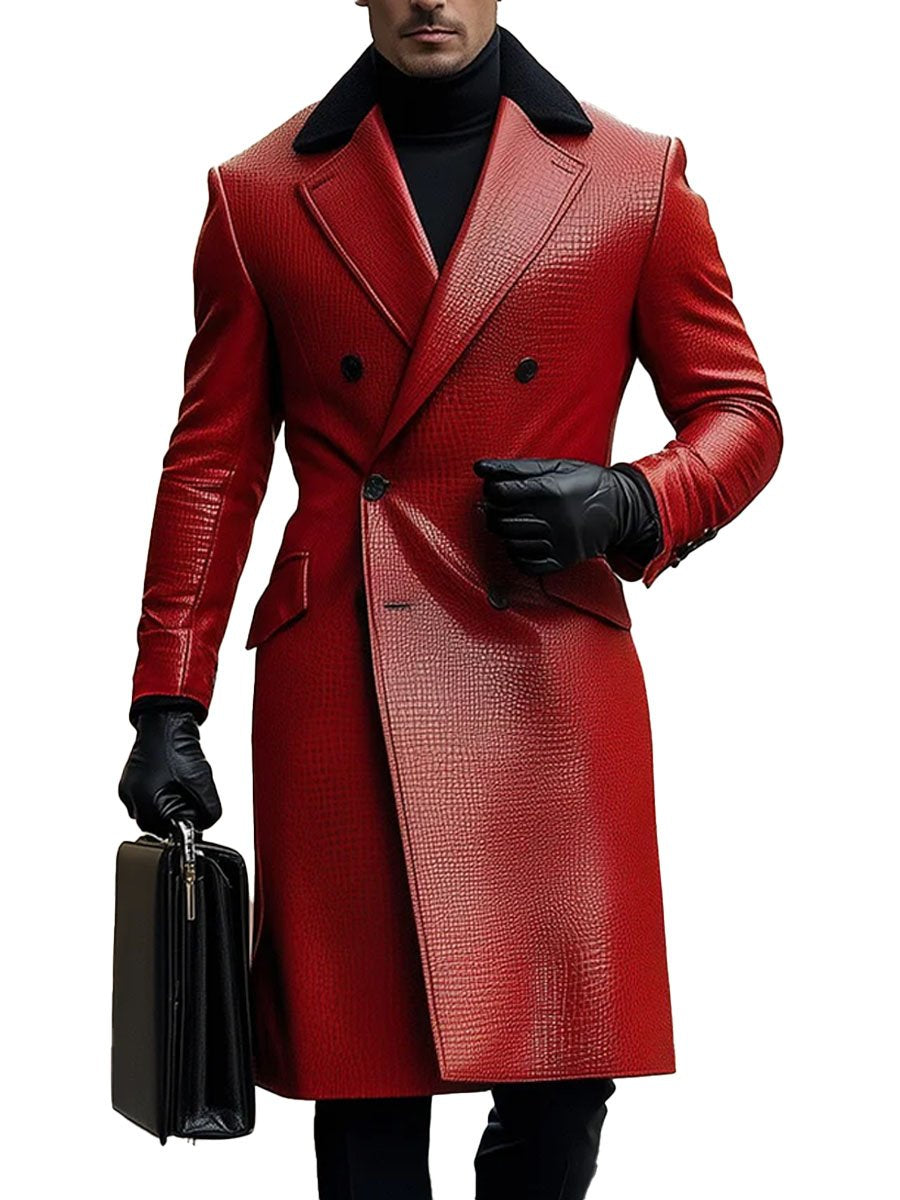 【24 hour shipping out】Business Leather Lapel Double Breasted Overcoat