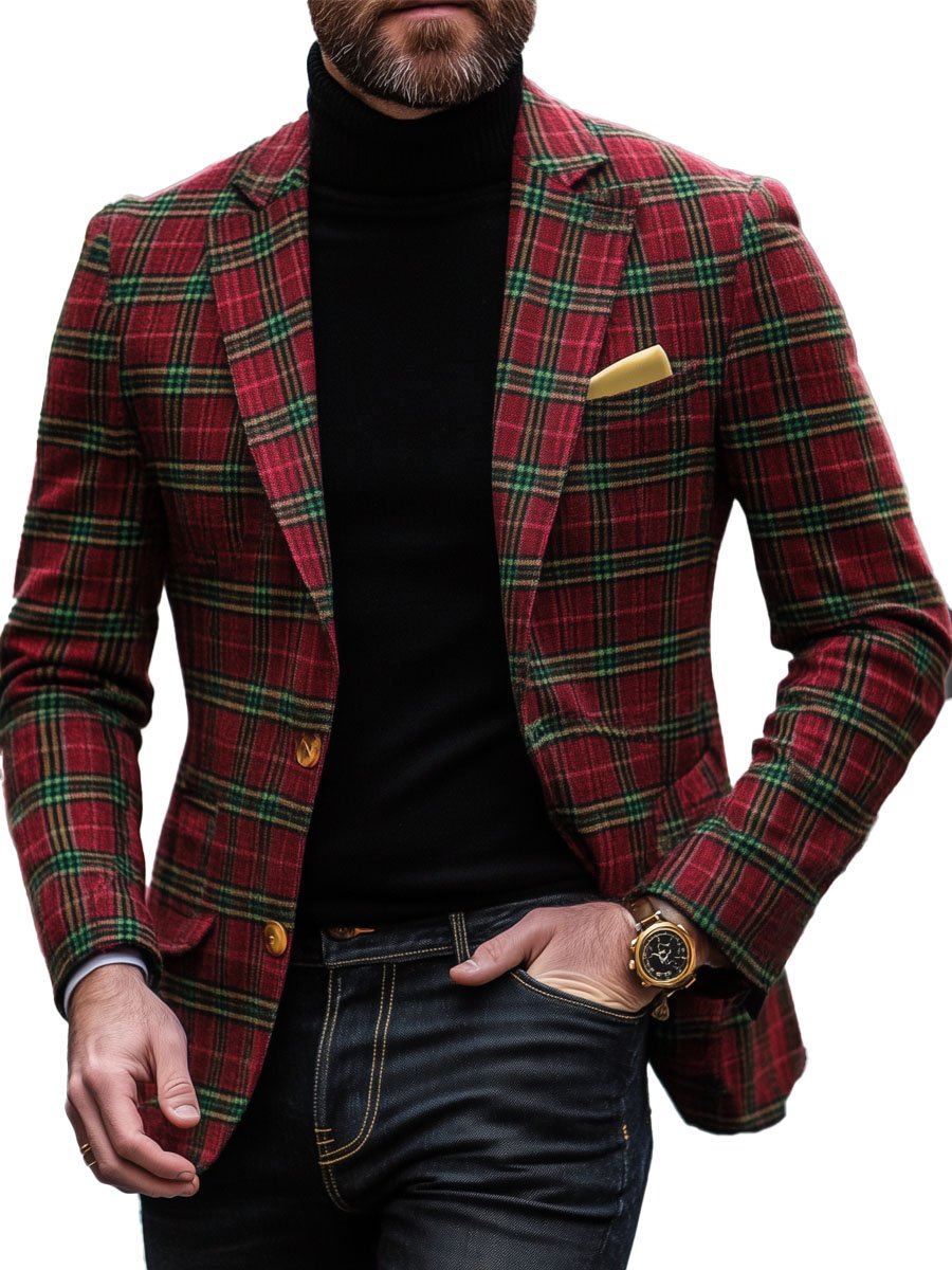 【24 hour shipping out】 Plaid Lapel Single Breasted Festive Casual Blazer