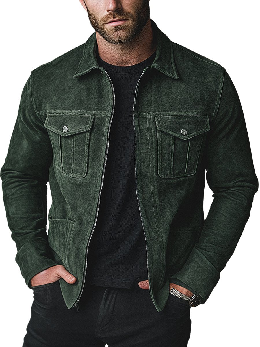 【24 hour shipping out】 Solid Casual Lapel Zipper Suede Jacket