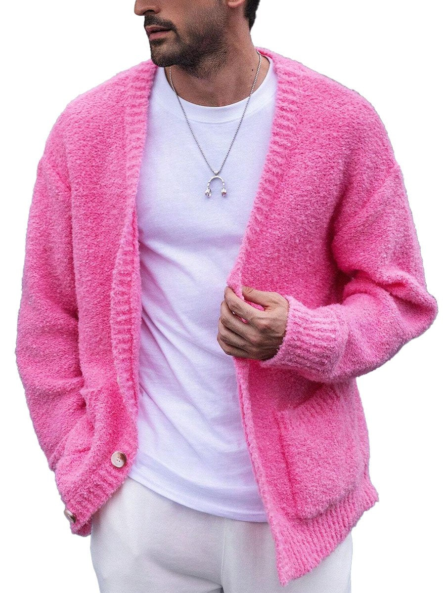 【24 hour shipping out】 Single Breasted Double Pocket Loose Knit Cardigan