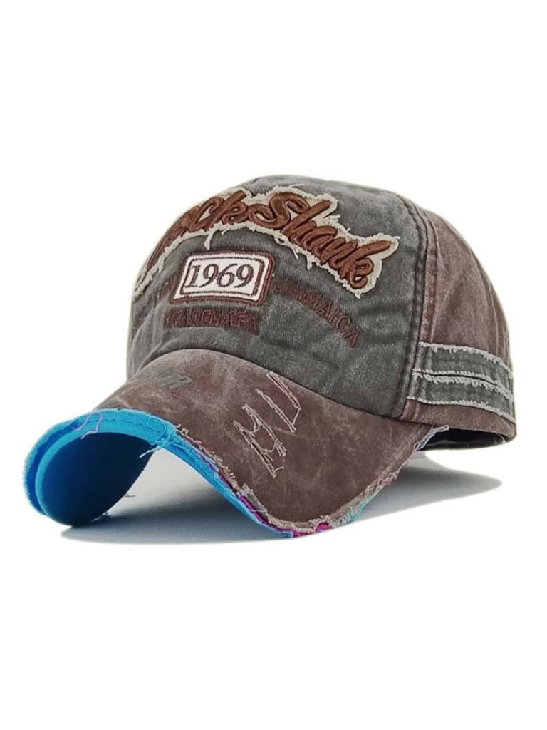 Cotton Distressed Washed 1969 Letter Embroidered Casual Baseball Cap 44545673M Coffee / Free Hats